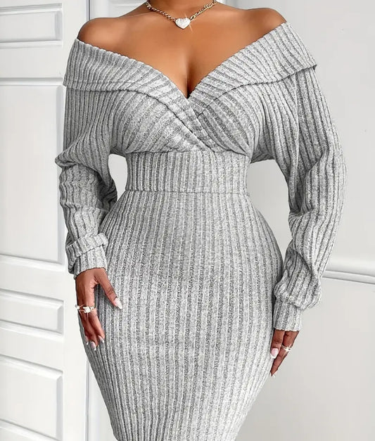 Robe a manche longue et col en V pour femmes